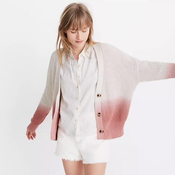 Madewell Dip-Dye Pink Ombre Courtland Cardigan Sweater - Picture 4 of 13